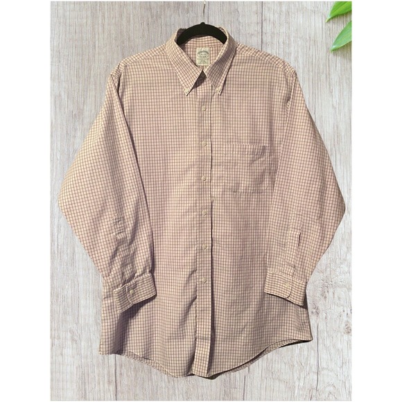 Brooks Brothers Shirt Mens XXL BUTTON DOWN Slim Fit Plaid Off White/PURPLE PLAID - Picture 1 of 11